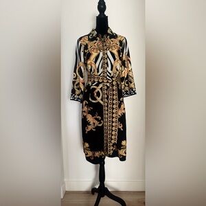 Chic Black and Gold Long Sleeve Dress